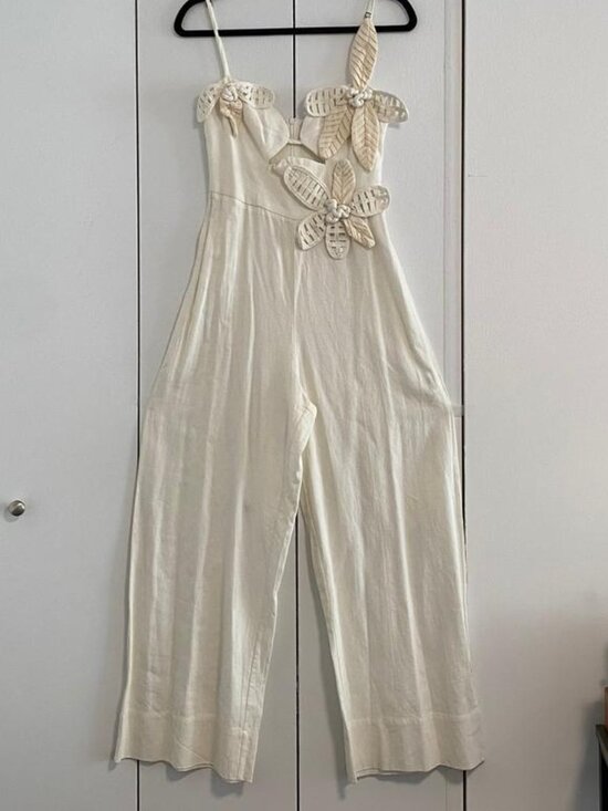 FARM Rio Pants - FARM Rio - Ivory Floral Appliqué Jumpsuit (Never Worn)